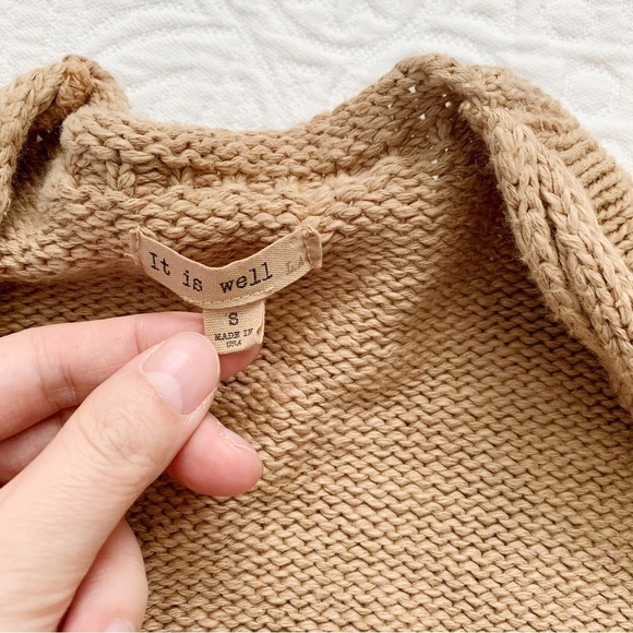 It is well L.A. Sweater Coat Long Knit Open Cardigan, Tan - Picture 6 of 10